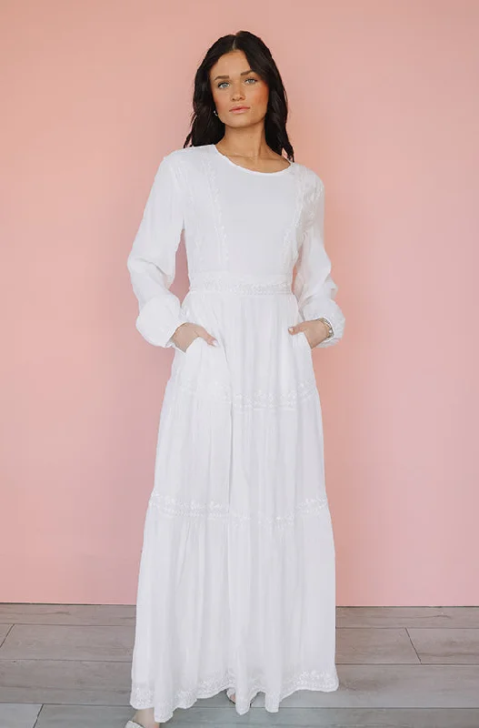 Price Cut Elizabeth Embroidered Maxi White Dress - Restocked