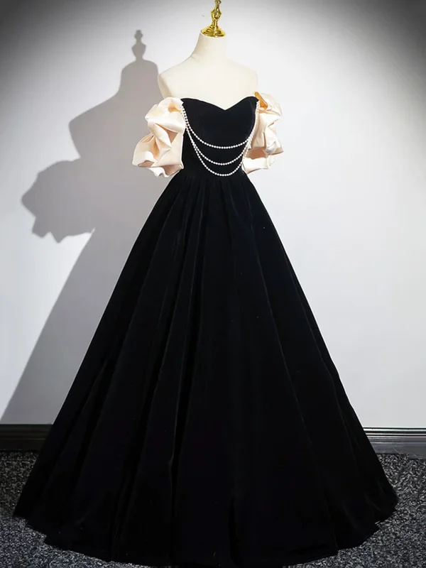 Overstock Black A-Line Velvet Long Prom Dress Formal Party Dress