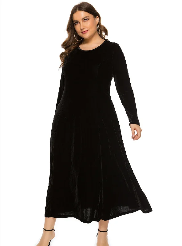 Savings Alert Long-sleeved Velvet Round Neck Big Swing Dress
