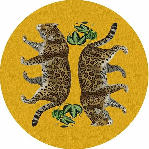 Deep Discounts Leopard Seeing Double Yellow 16" Round Pebble Placemat Set of 4