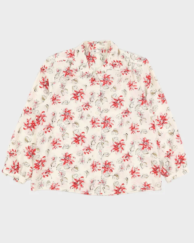 Exclusive Preview Cream With Red Floral Pattern Blouse - L