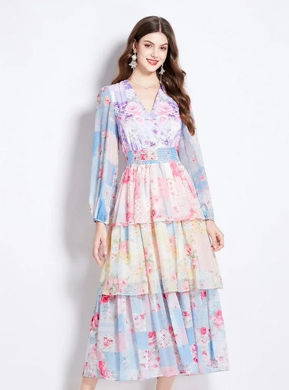 Price Meltdown Vintage V-neck Ruffled Cake Dress