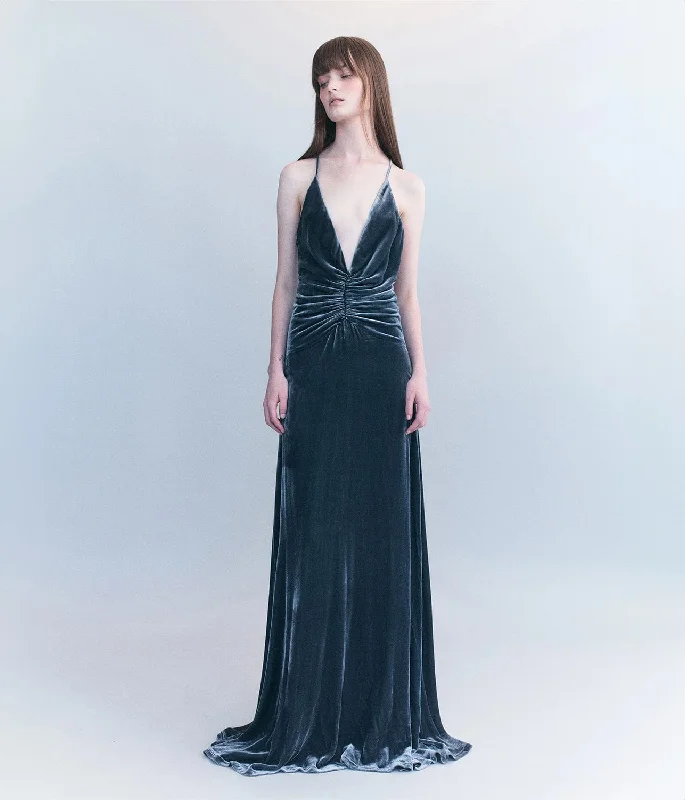 Limited Time ANIKA SILK VELVET GOWN- STORM