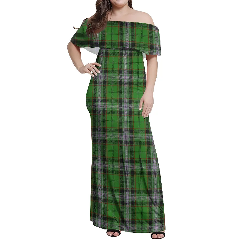 Fantastic Deals Moss Tartan Off Shoulder Long Dress