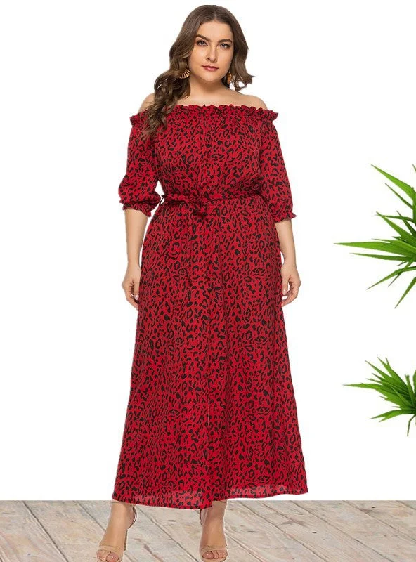 Steals and Deals Leopard-print Split One Collar Beach Dress