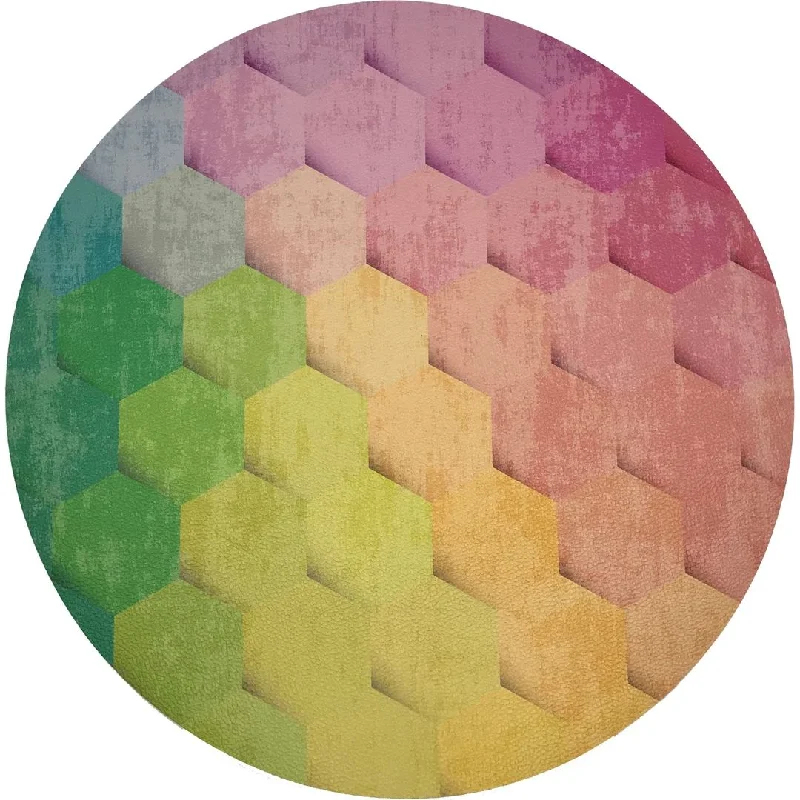 Exclusive Deal Hex Pink Yellow Green 16 Round Pebble Placemats, Set Of 4