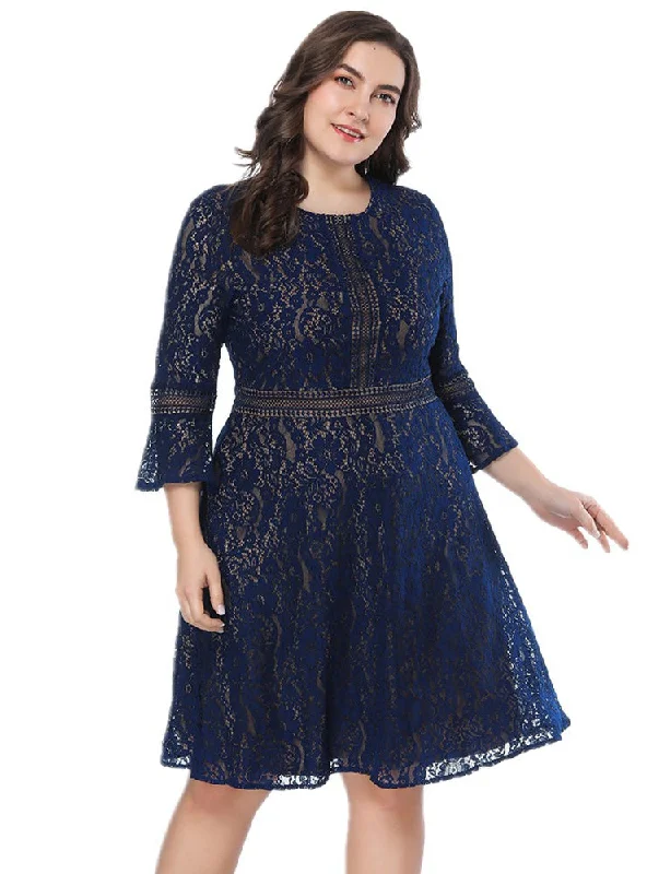 Price Smash Plus Lace Long Sleeve Short Dress