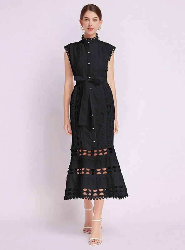 YEAR-End Sale Palace Openwork Lace Stand-up Collar Slim Dress