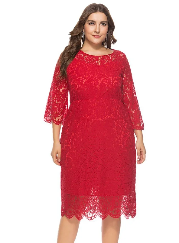 Savings Spectacular Seven-sleeve Lace Medium Long Dress