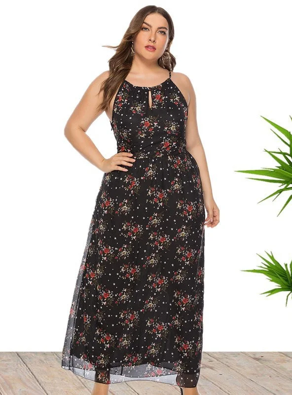 Shop and Save Bohemian Beach Sleeveless Chiffon Printed Dress