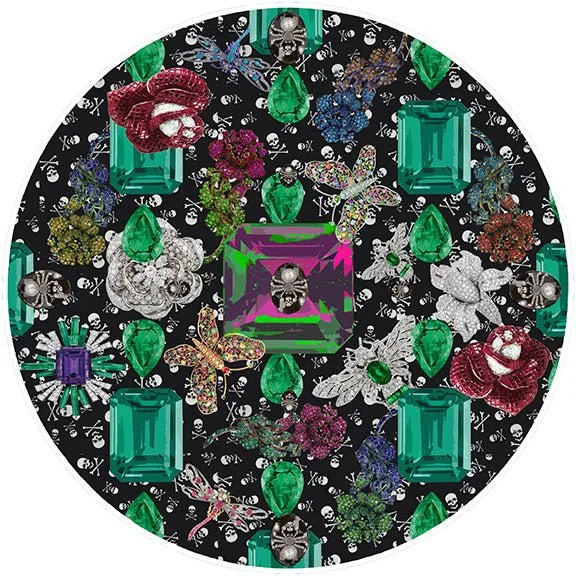 Don’t Miss Out Jewel Box Emeralds Skulls Black 16" Round Pebble Placemat Set of 4