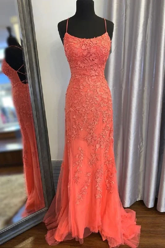 Price Rollback Mermaid Backless Orange Lace Long Prom Dress, Mermaid Orange Lace Formal Dress, Orange Lace Evening Dress
