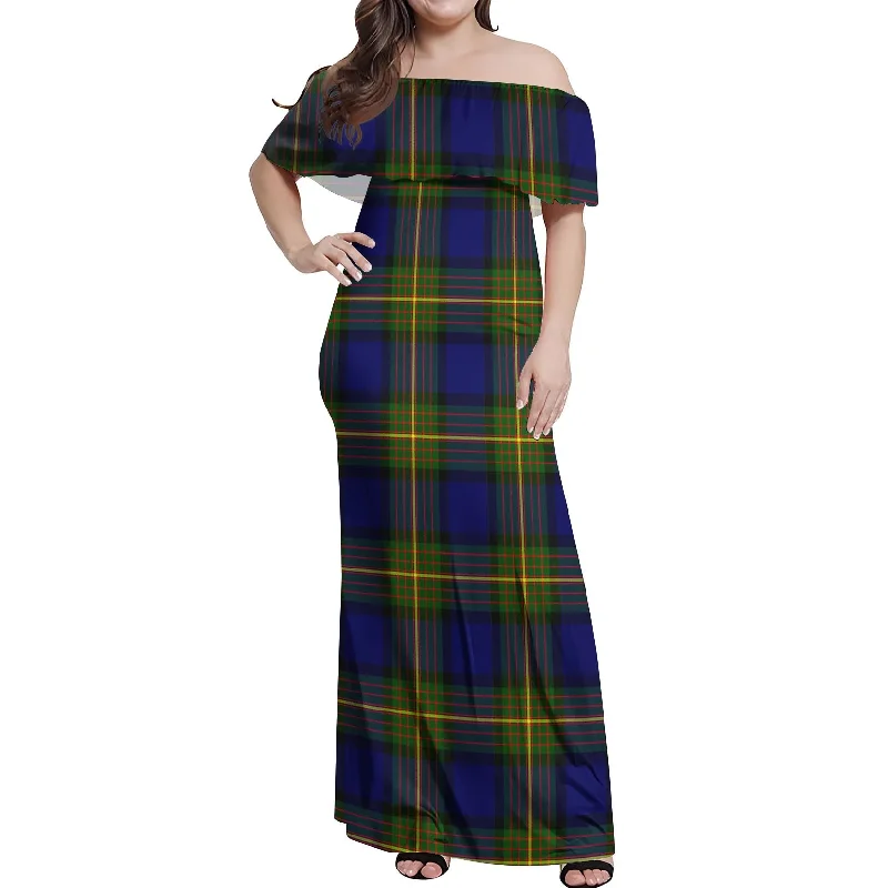 Savings Event Muir Tartan Off Shoulder Long Dress