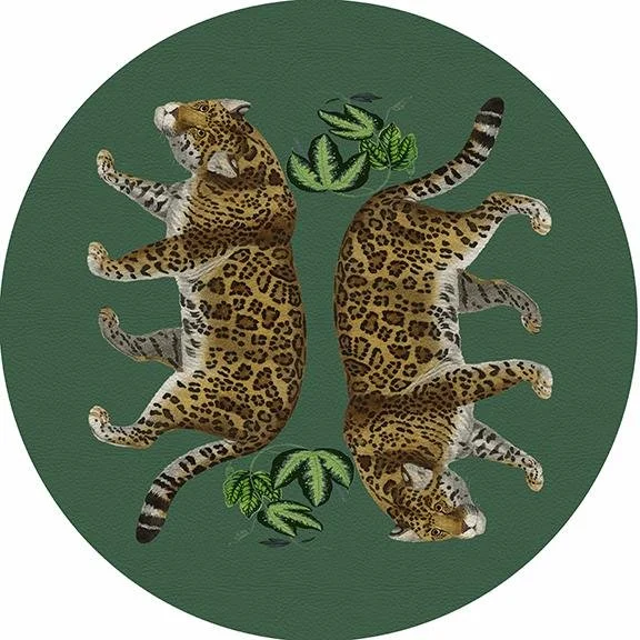 Bonus Savings Leopard Seeing Double Evergreen 16" Round Pebble Placemat Set of 4