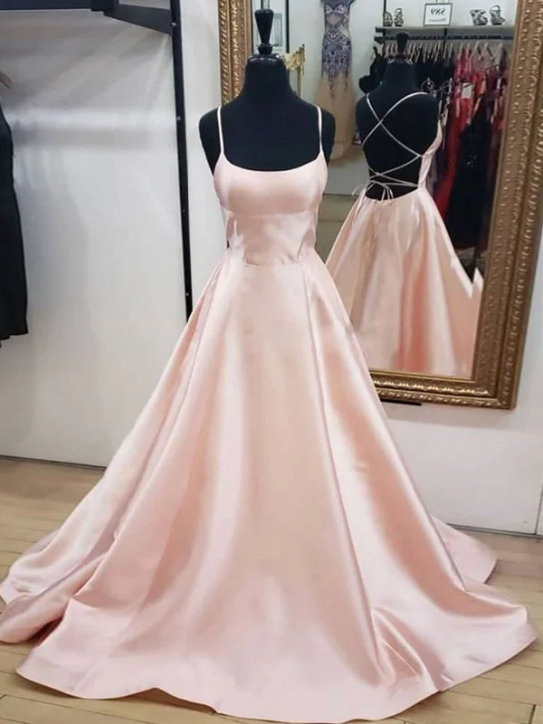 Unmissable Offer Light Pink Satin Long Prom Dress,Open Back Formal Graduation Dresses