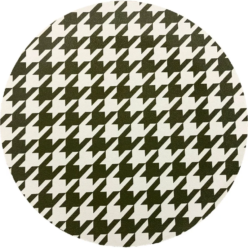 Bargain Bin HOUNDSTOOTH GREEN WHITE 16 ROUND PEBBLE PLACEMAT, SET OF 4