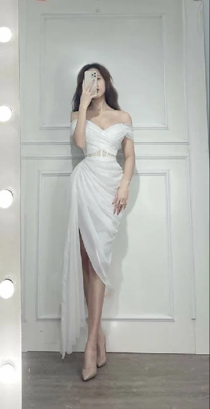 Midnight Madness White Tulle Prom Dresses, A-Line Tulle Party Evening Dresses