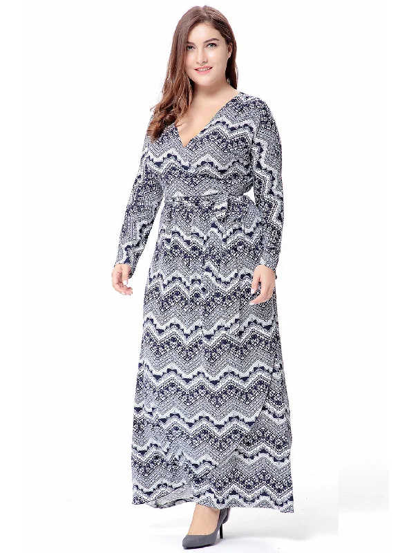 Final Clearance Large Size Printed V-neck Dress
