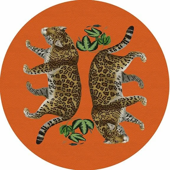 Can't Miss Leopard Seeing Double Orange 16" Round Pebble Placemat Set of 4
