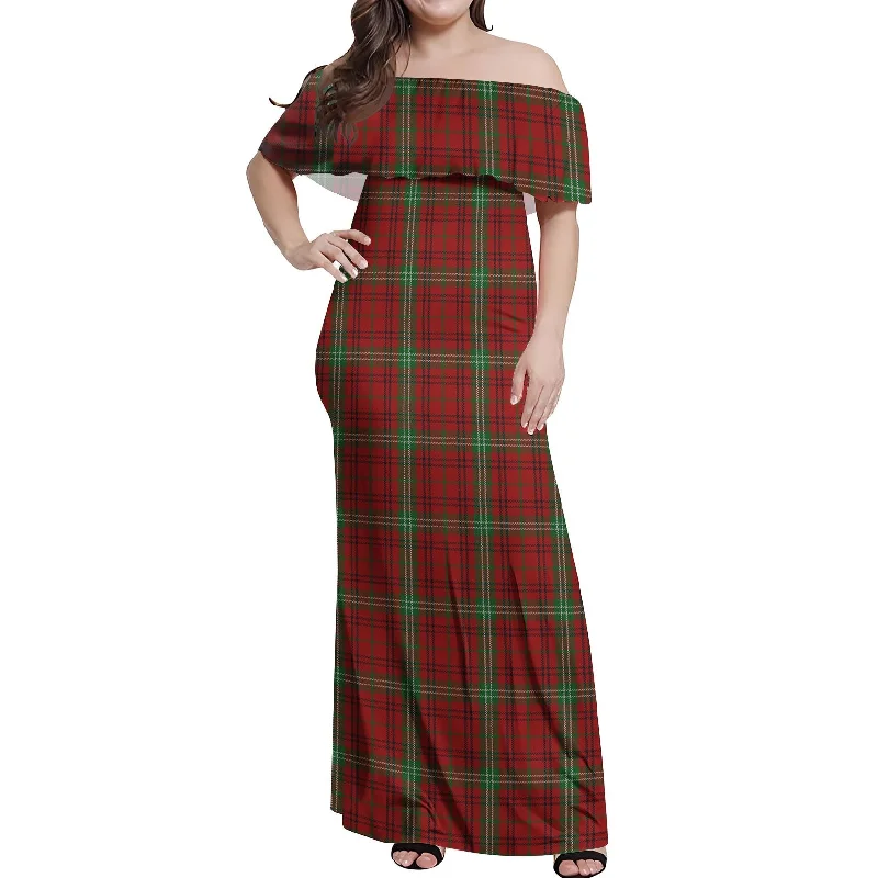 Super Bargain Morrison Tartan Off Shoulder Long Dress