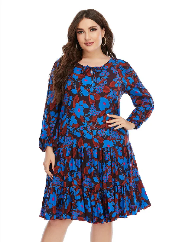 Blowout Deals Large Size Women's Long Sleeve Printed Dress