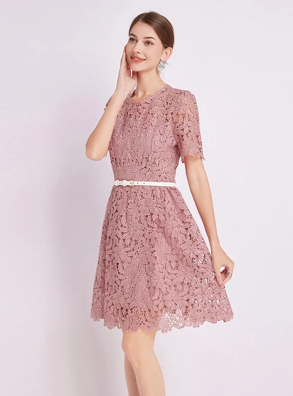 Early Access Lace Short Sleeve Round Neck Dress