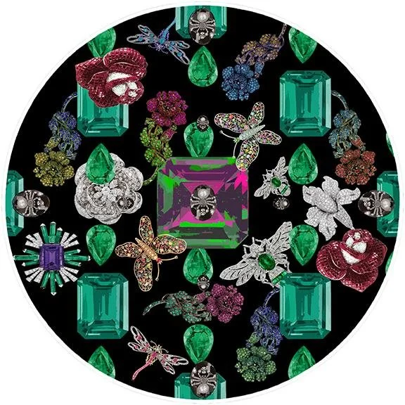 Act Now Jewel Box Emeralds Black 16" Round Pebble Placemat Set of 4