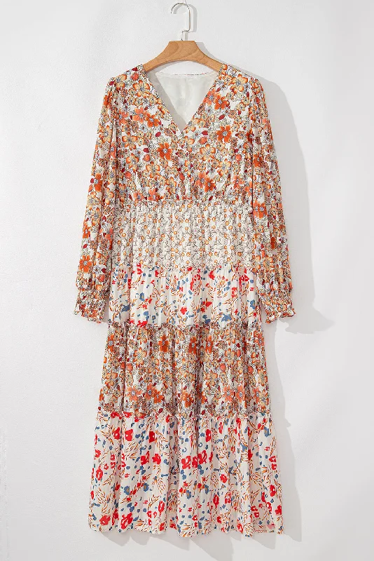 Mega Deal Khaki Plus Size Floral Tiered Ruffle Maxi Dress