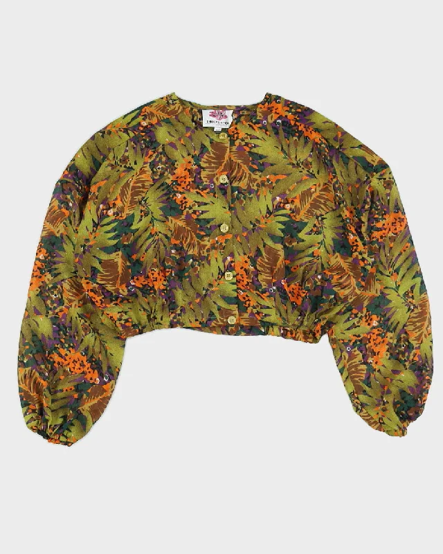Epic Deals Green Sheer Patterned Cropped Blouse - M
