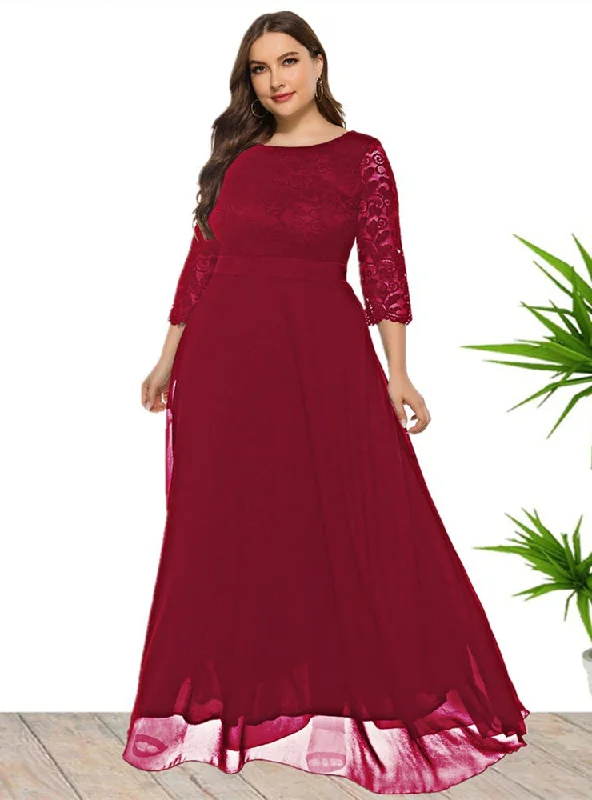 Don't Wait Hollow Lace Chiffon Stitching Plus Dress