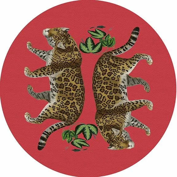 Bargain Prices Leopard Seeing Double Crimson 16" Round Pebble Placemat Set of 4