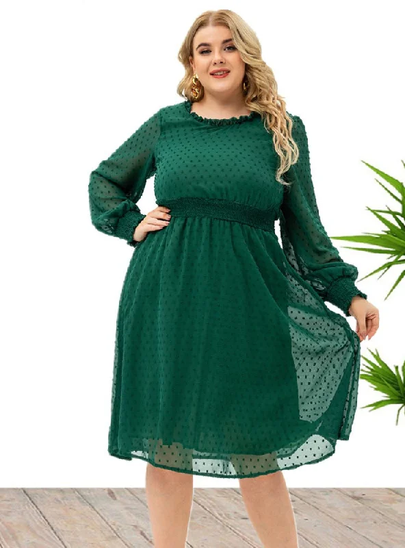 Price Reduction Large Size Women's Long Sleeve Chiffon Dress