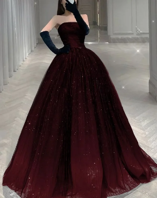 Don't Wait Strapless A-line Tulle Prom Dress,Chic Evening Dress