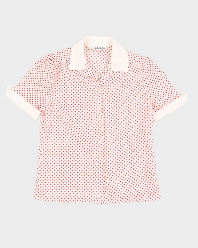 Best Bargains White With Red Squares Short Sleeve Blouse - S