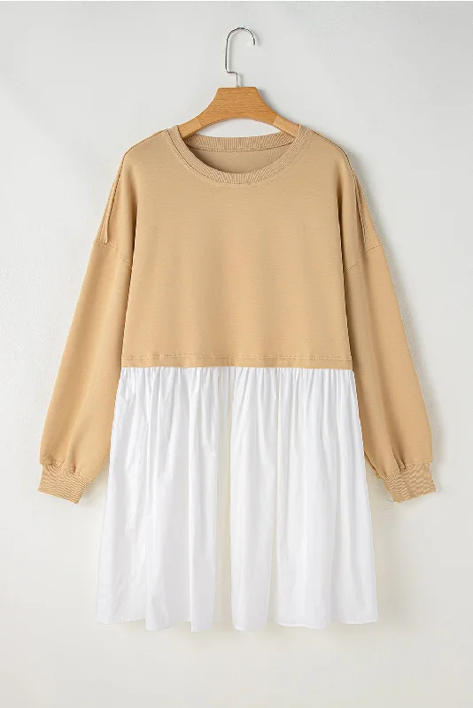Crazy Savings Apricot Color Block Patchwork Ruffled Plus Size Mini Dress
