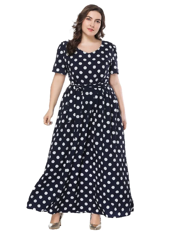 New Deals Plus Short Sleeve Polka Dot Dress